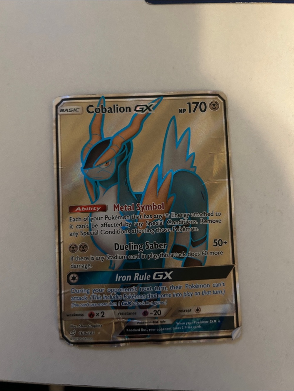 Pokemon Cobalion GX Holo Card - Blue/Gold